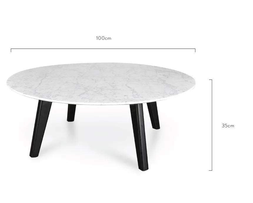 100cm Marble Coffee Table with Black Legs