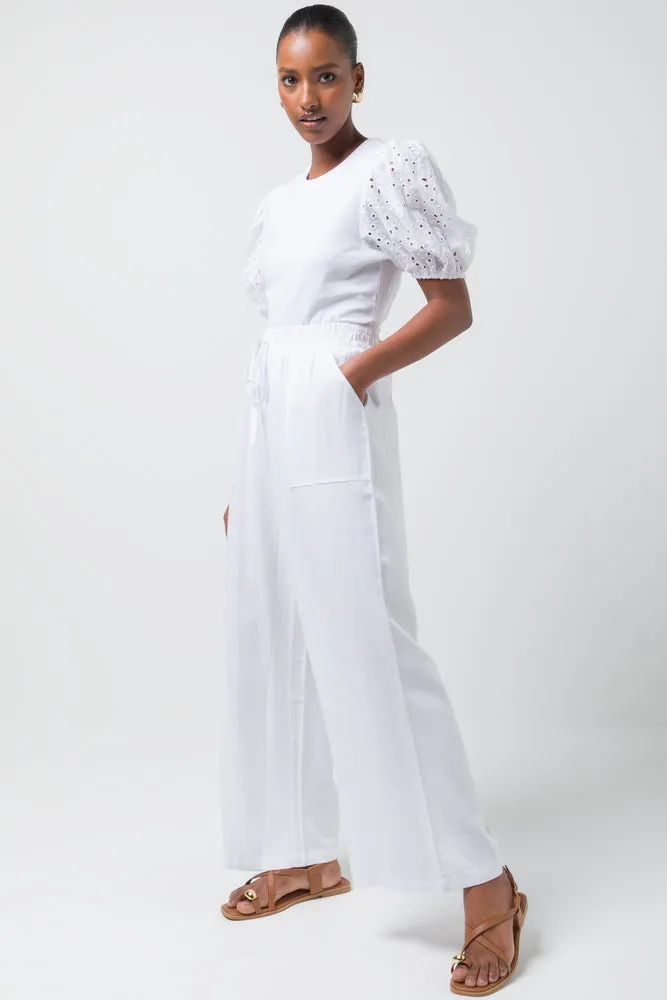 Anglaise Sleeve Top White