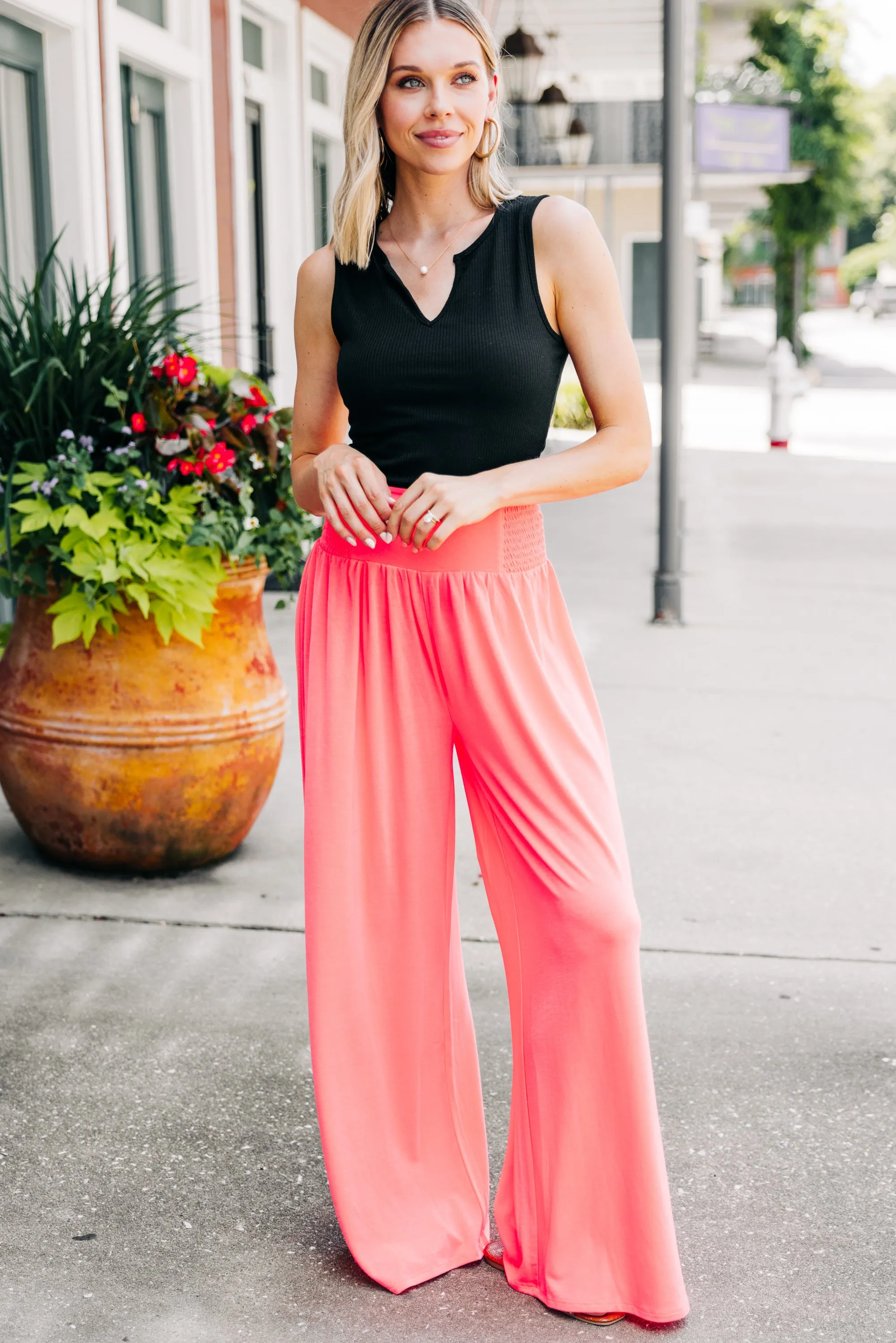 Back To Fun Coral Pink Wide Leg Pants