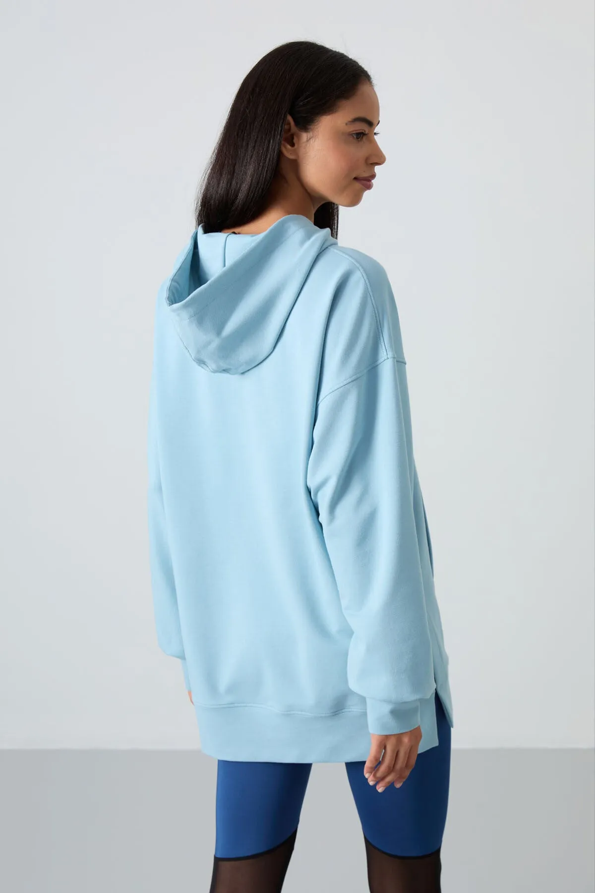 balon kol yazi nakişli kadin oversize tunik sweatshirt - 97163