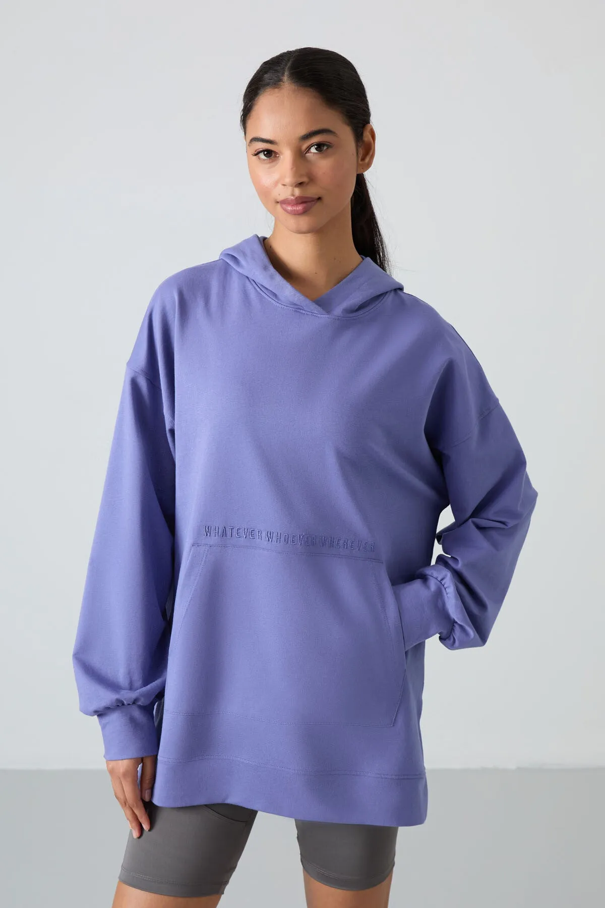 balon kol yazi nakişli kadin oversize tunik sweatshirt - 97163