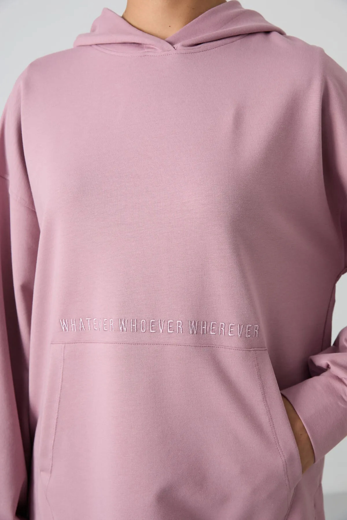 balon kol yazi nakişli kadin oversize tunik sweatshirt - 97163