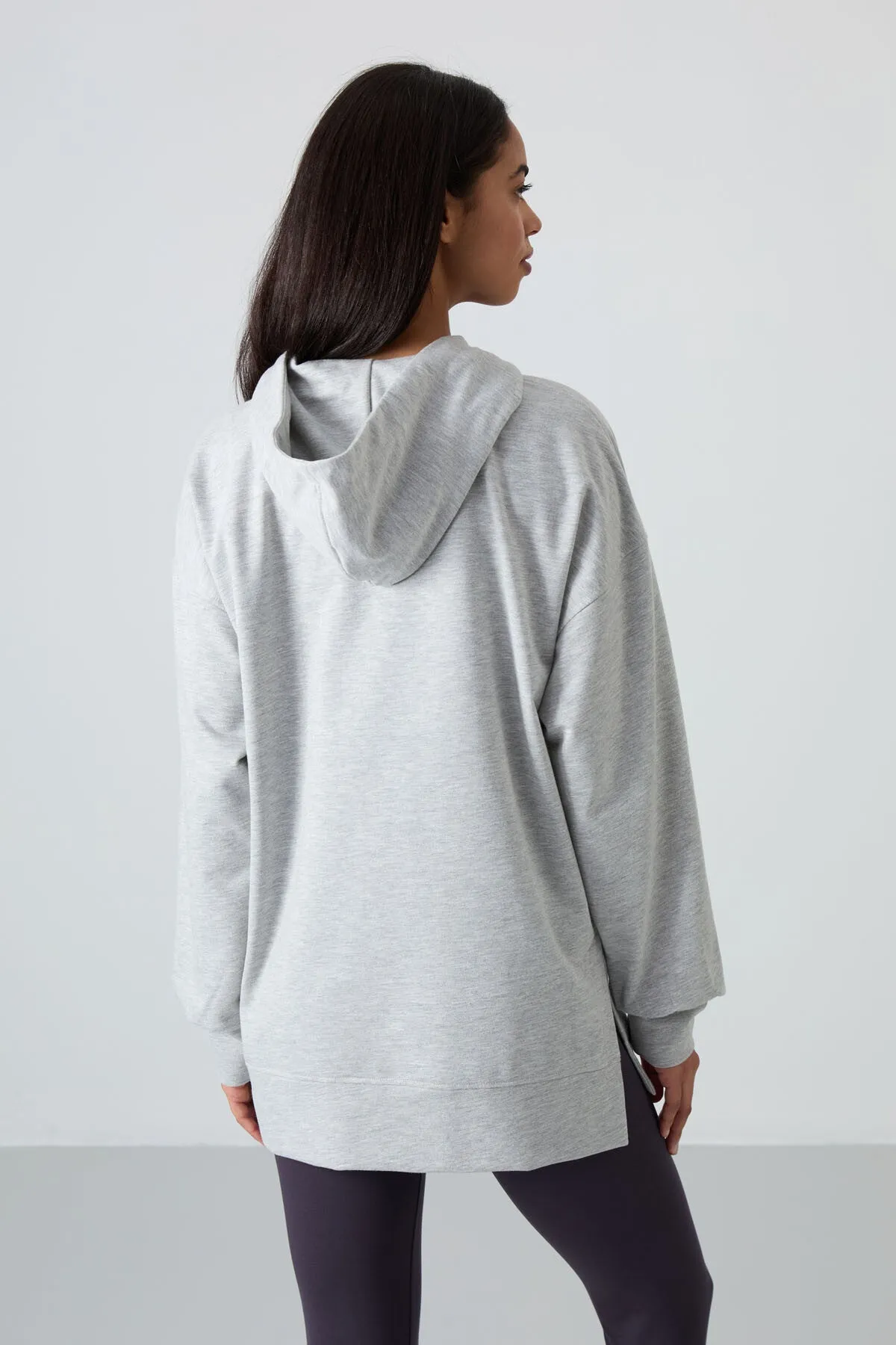 balon kol yazi nakişli kadin oversize tunik sweatshirt - 97163