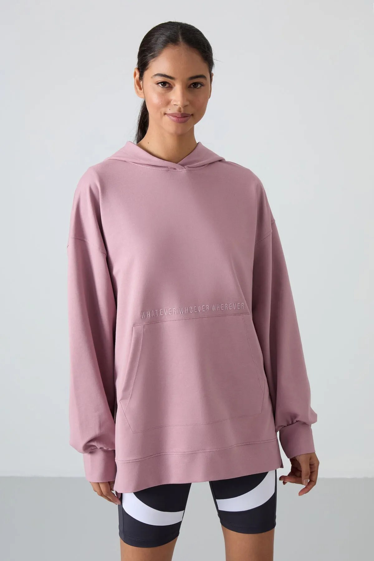 balon kol yazi nakişli kadin oversize tunik sweatshirt - 97163