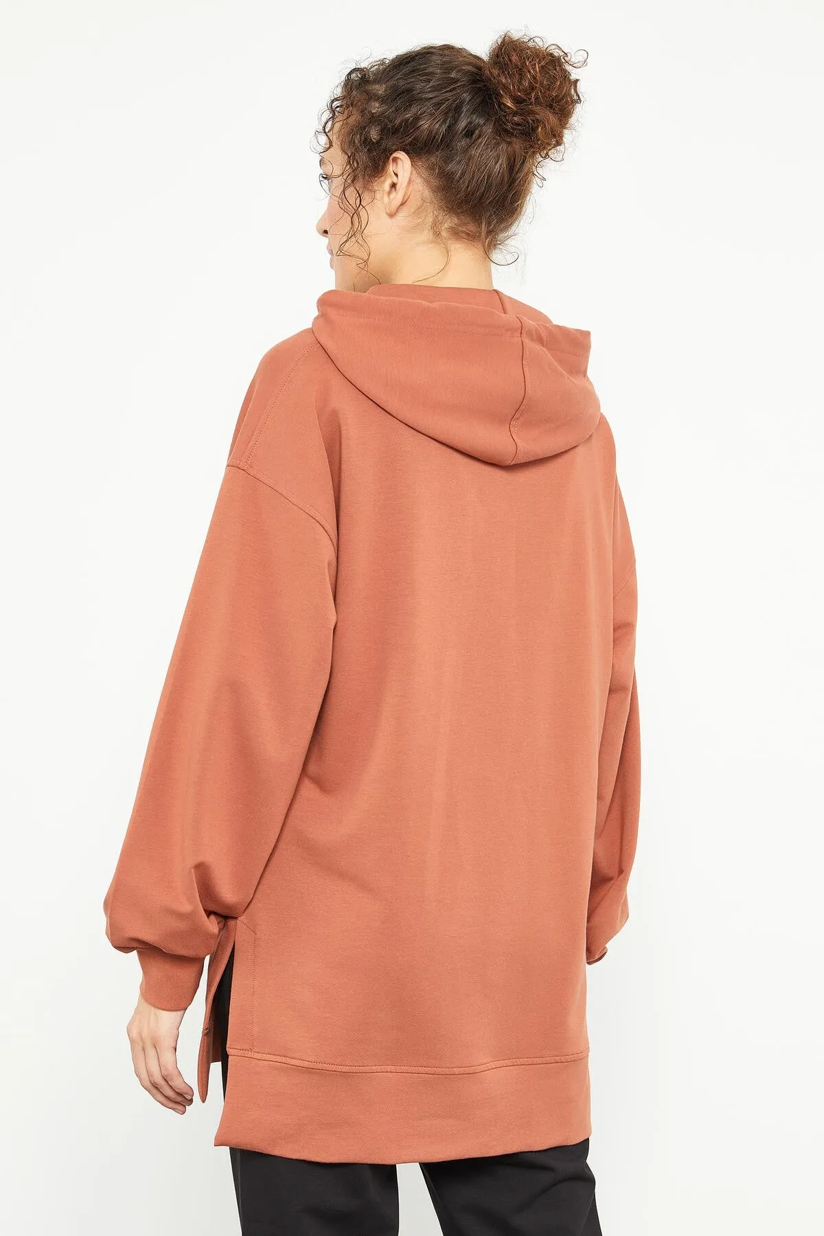 balon kol yazi nakişli kadin oversize tunik sweatshirt - 97163