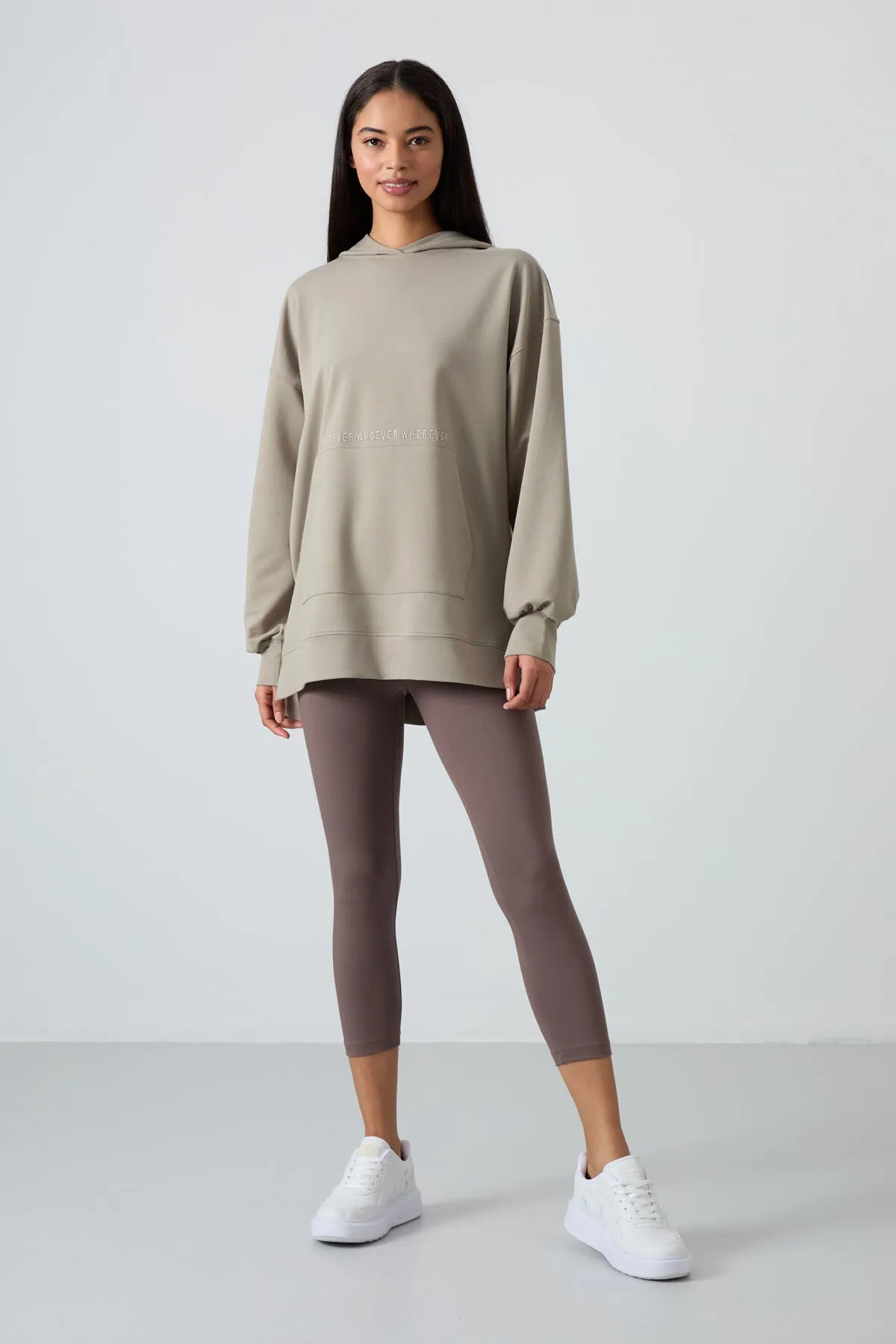 balon kol yazi nakişli kadin oversize tunik sweatshirt - 97163