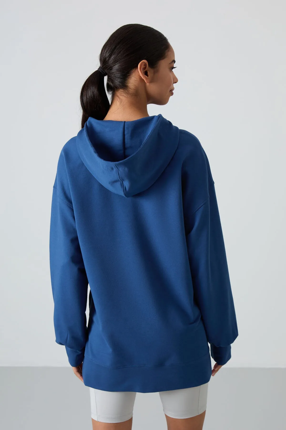 balon kol yazi nakişli kadin oversize tunik sweatshirt - 97163