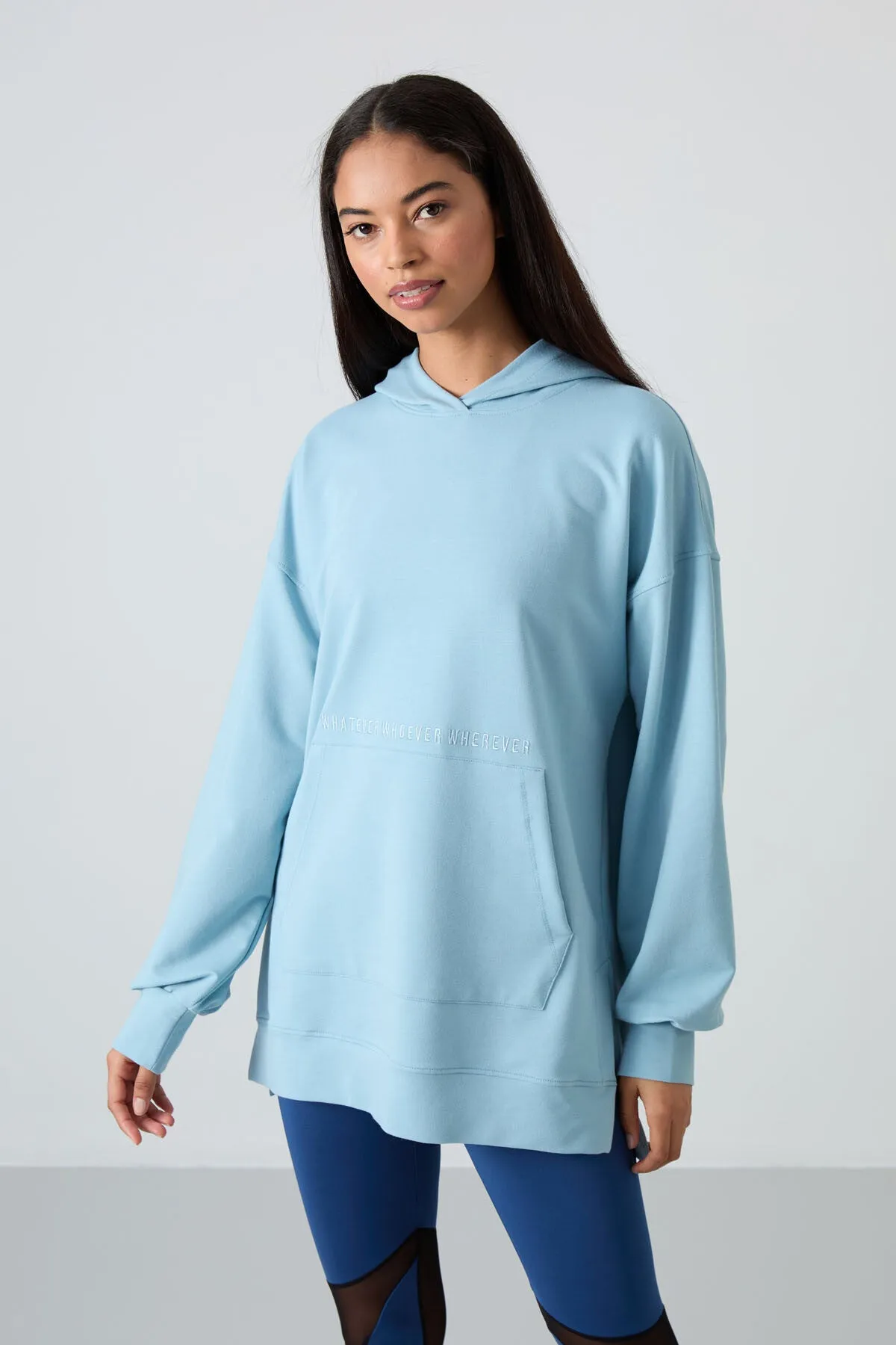 balon kol yazi nakişli kadin oversize tunik sweatshirt - 97163