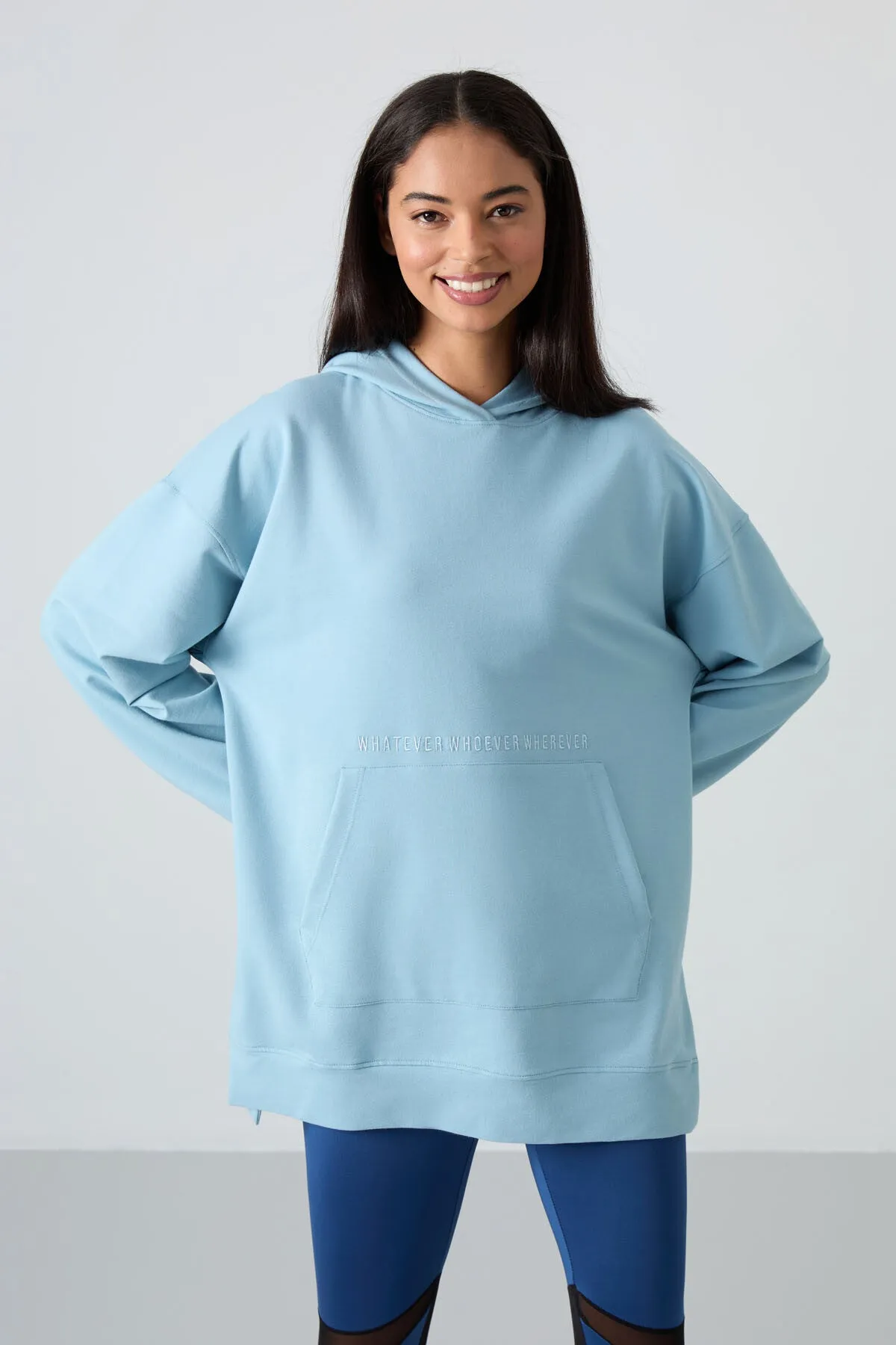 balon kol yazi nakişli kadin oversize tunik sweatshirt - 97163