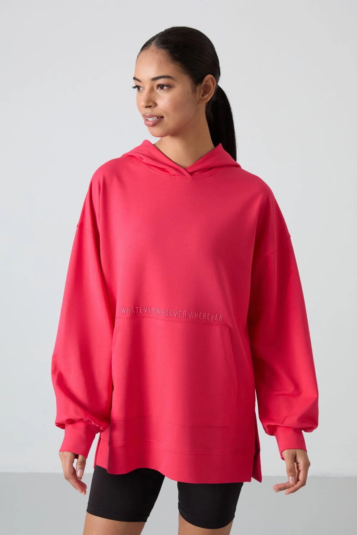 balon kol yazi nakişli kadin oversize tunik sweatshirt - 97163