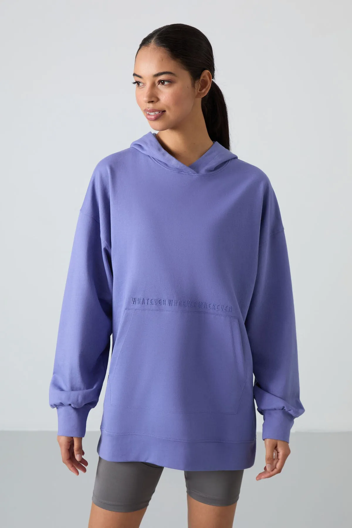 balon kol yazi nakişli kadin oversize tunik sweatshirt - 97163