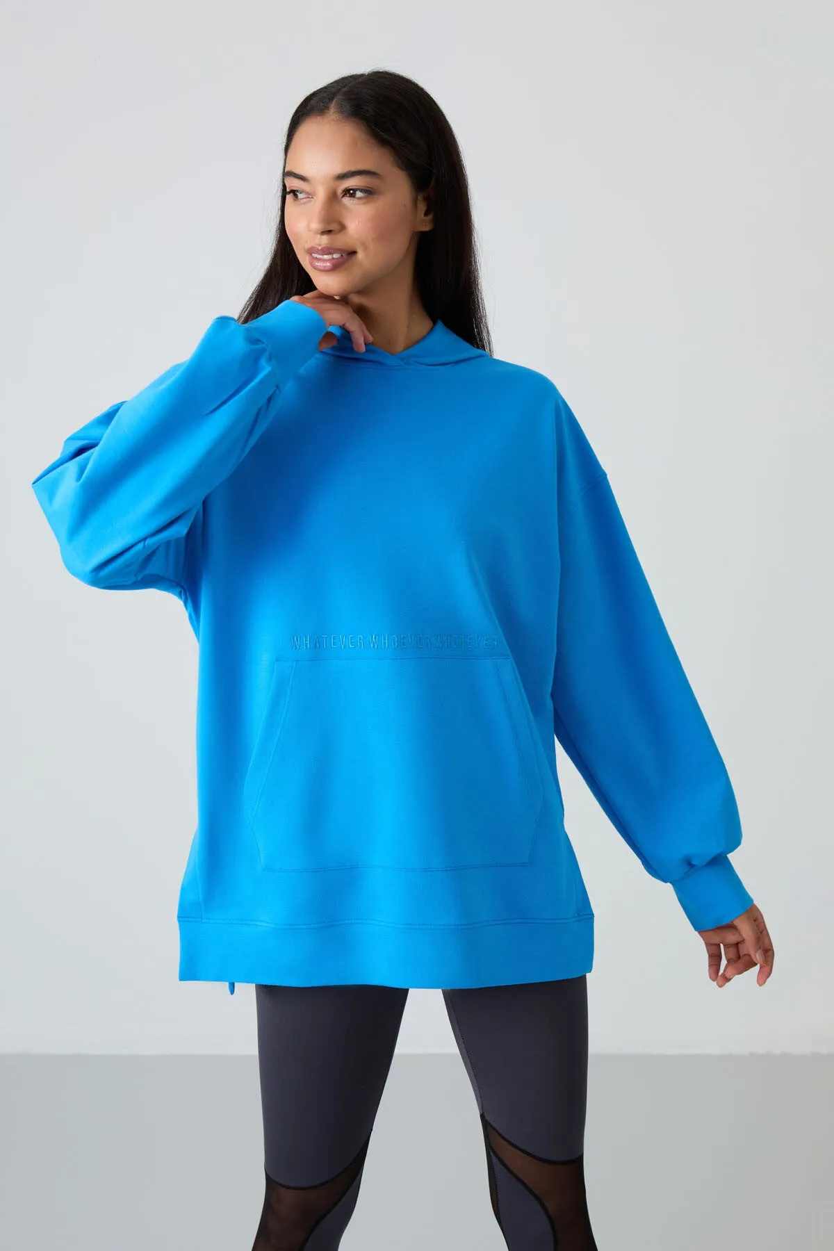 balon kol yazi nakişli kadin oversize tunik sweatshirt - 97163