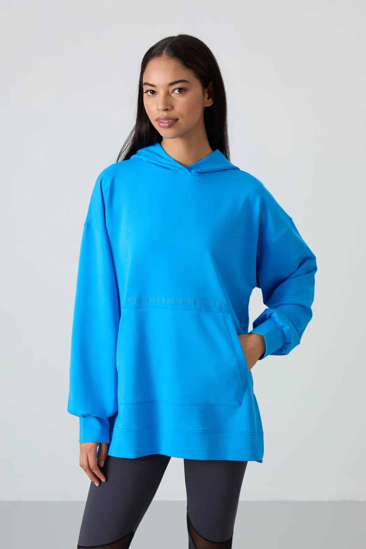 balon kol yazi nakişli kadin oversize tunik sweatshirt - 97163