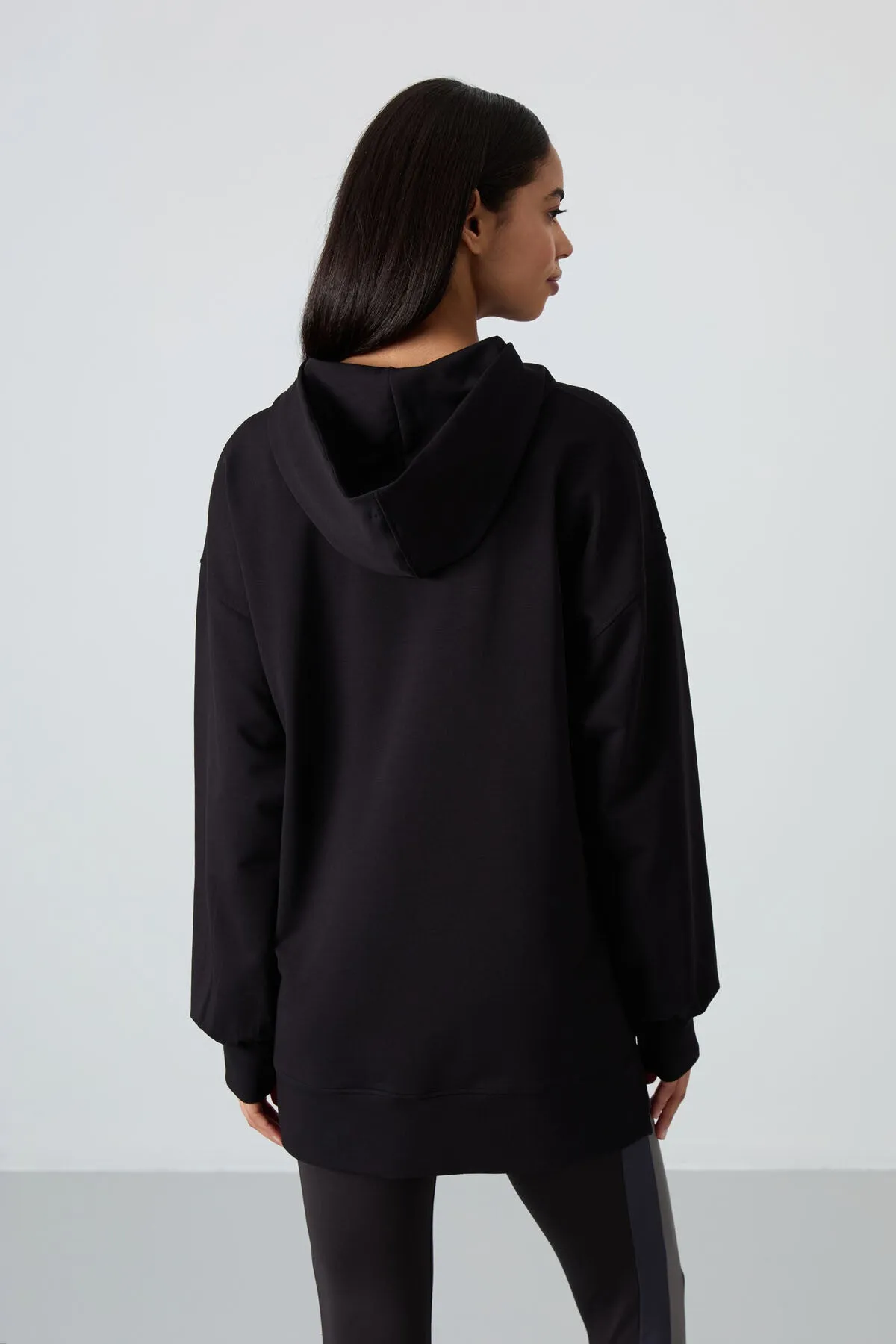 balon kol yazi nakişli kadin oversize tunik sweatshirt - 97163