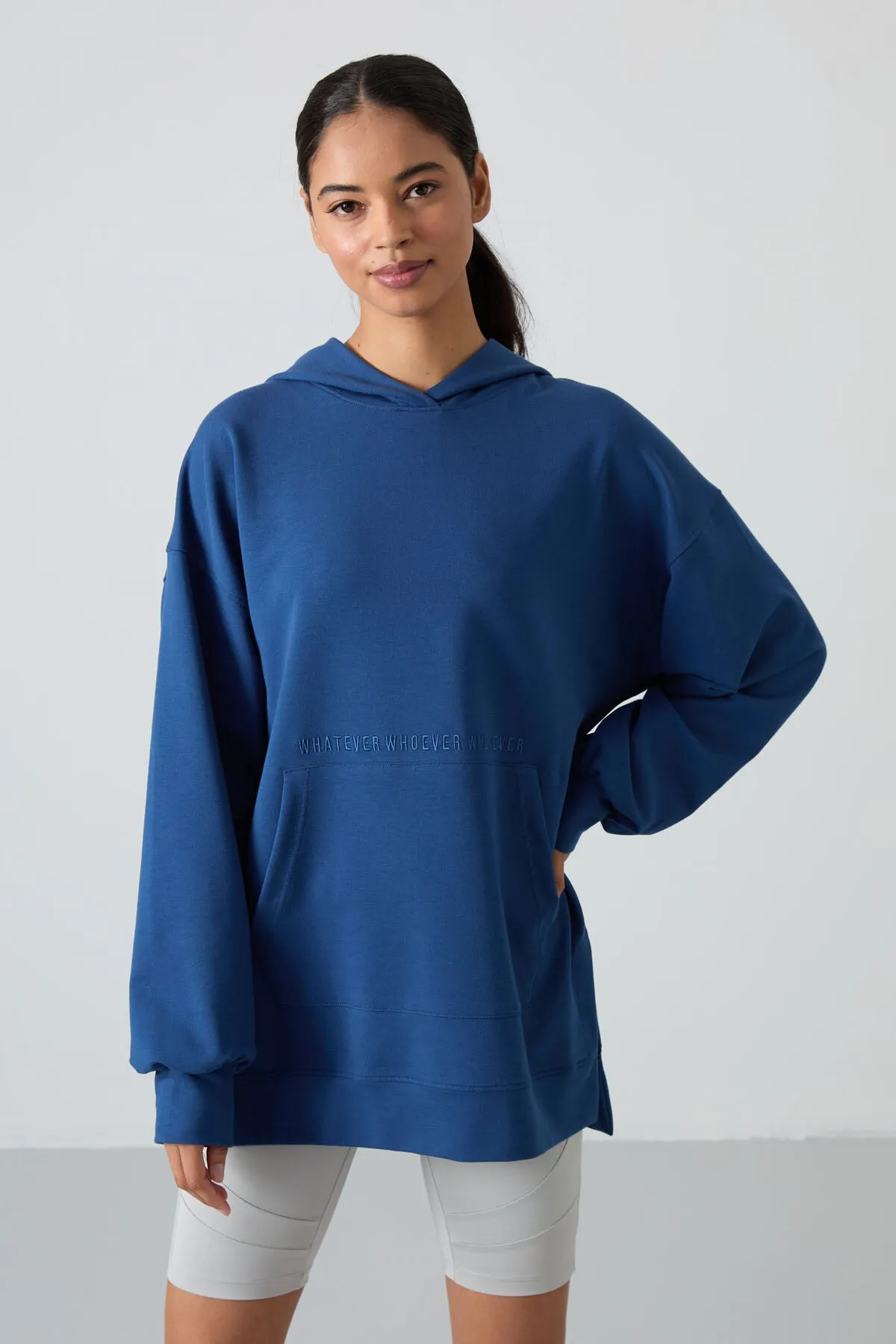 balon kol yazi nakişli kadin oversize tunik sweatshirt - 97163