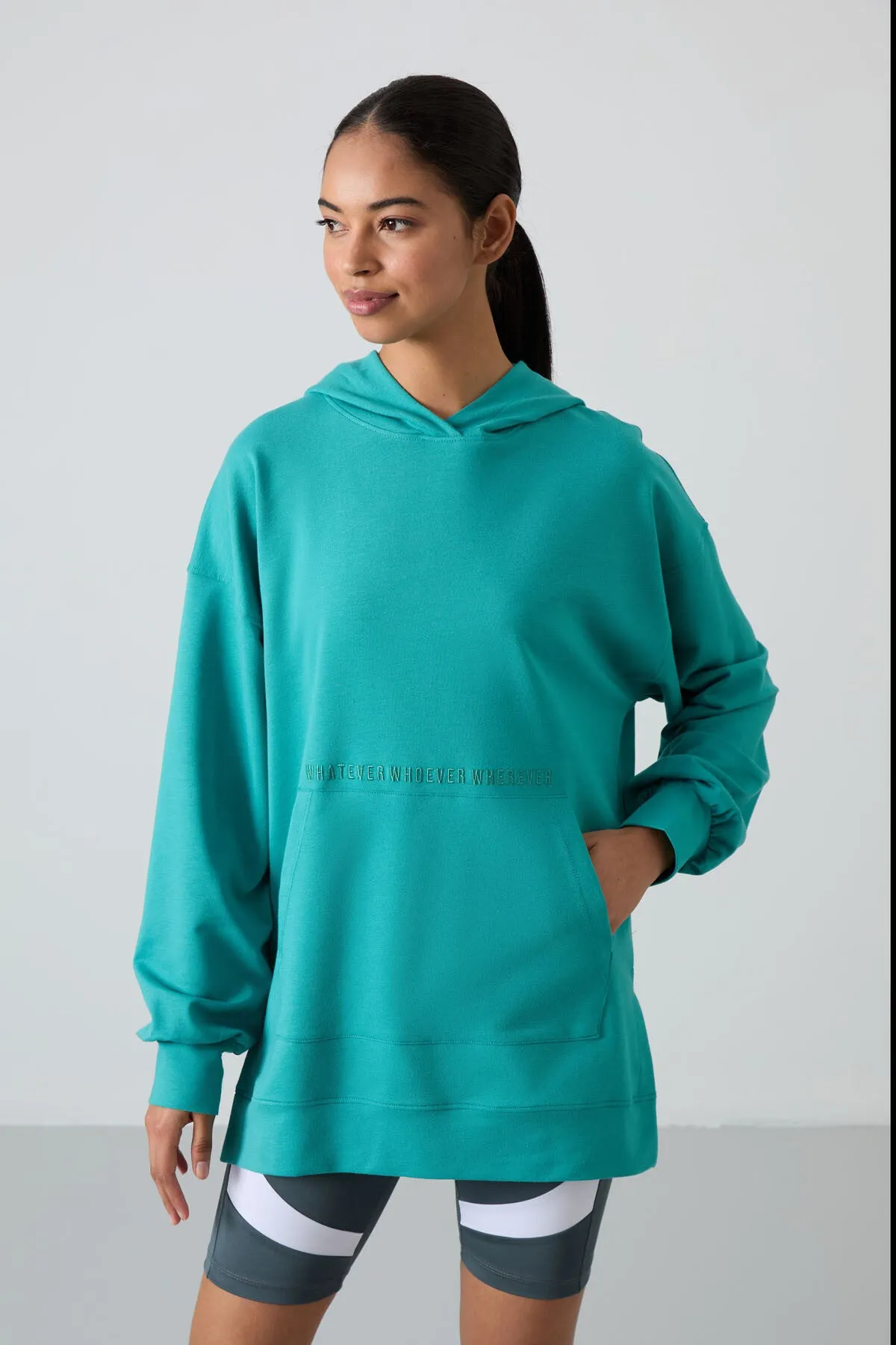 balon kol yazi nakişli kadin oversize tunik sweatshirt - 97163