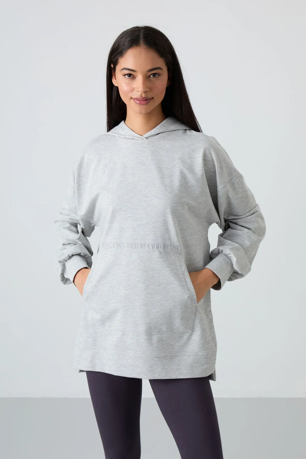 balon kol yazi nakişli kadin oversize tunik sweatshirt - 97163