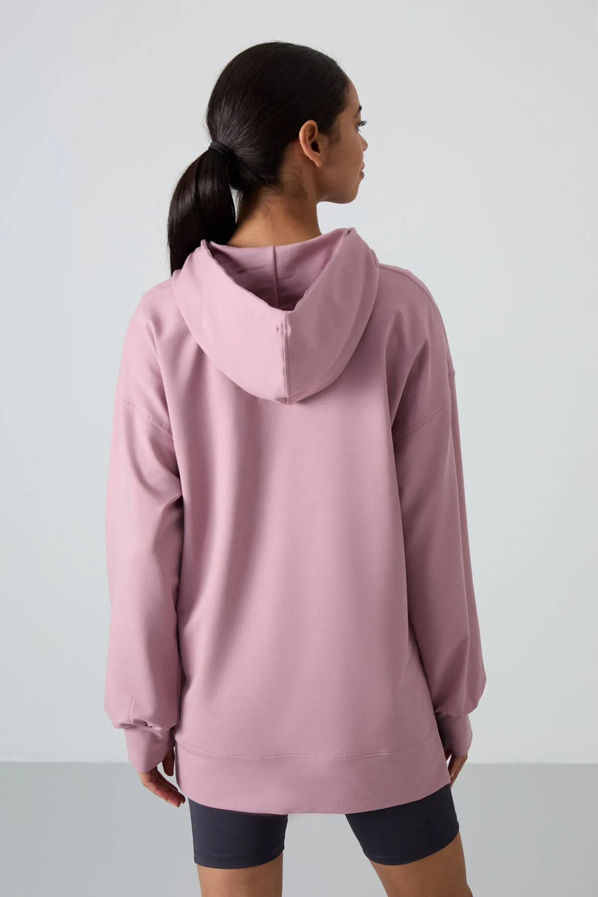 balon kol yazi nakişli kadin oversize tunik sweatshirt - 97163