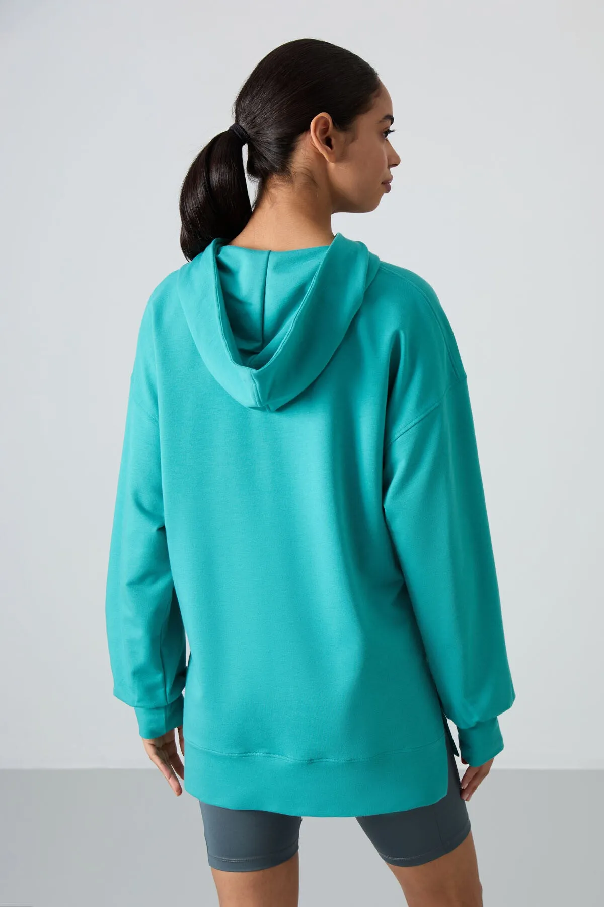 balon kol yazi nakişli kadin oversize tunik sweatshirt - 97163