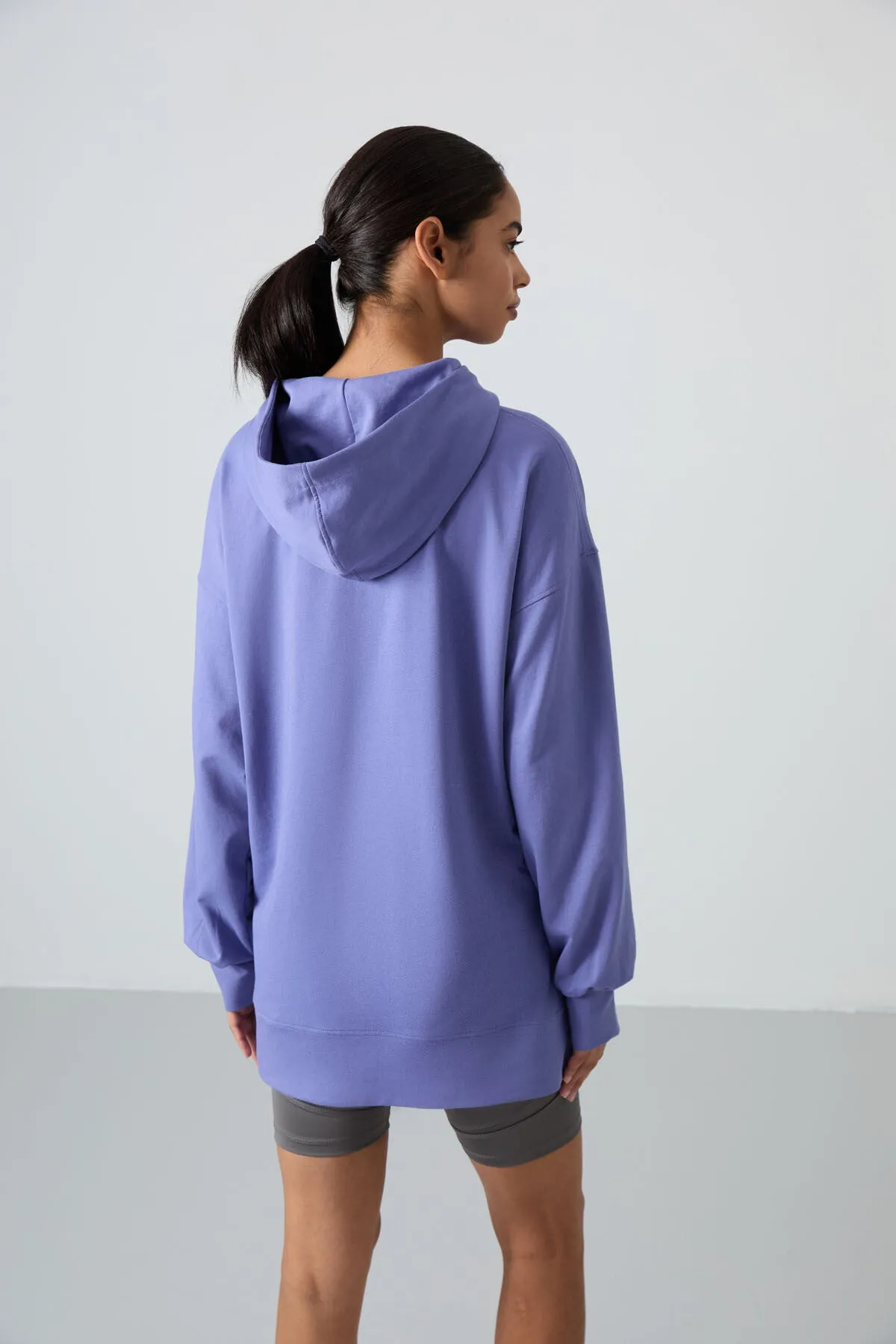 balon kol yazi nakişli kadin oversize tunik sweatshirt - 97163