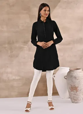 Black Textured Full Sleeve Kurti