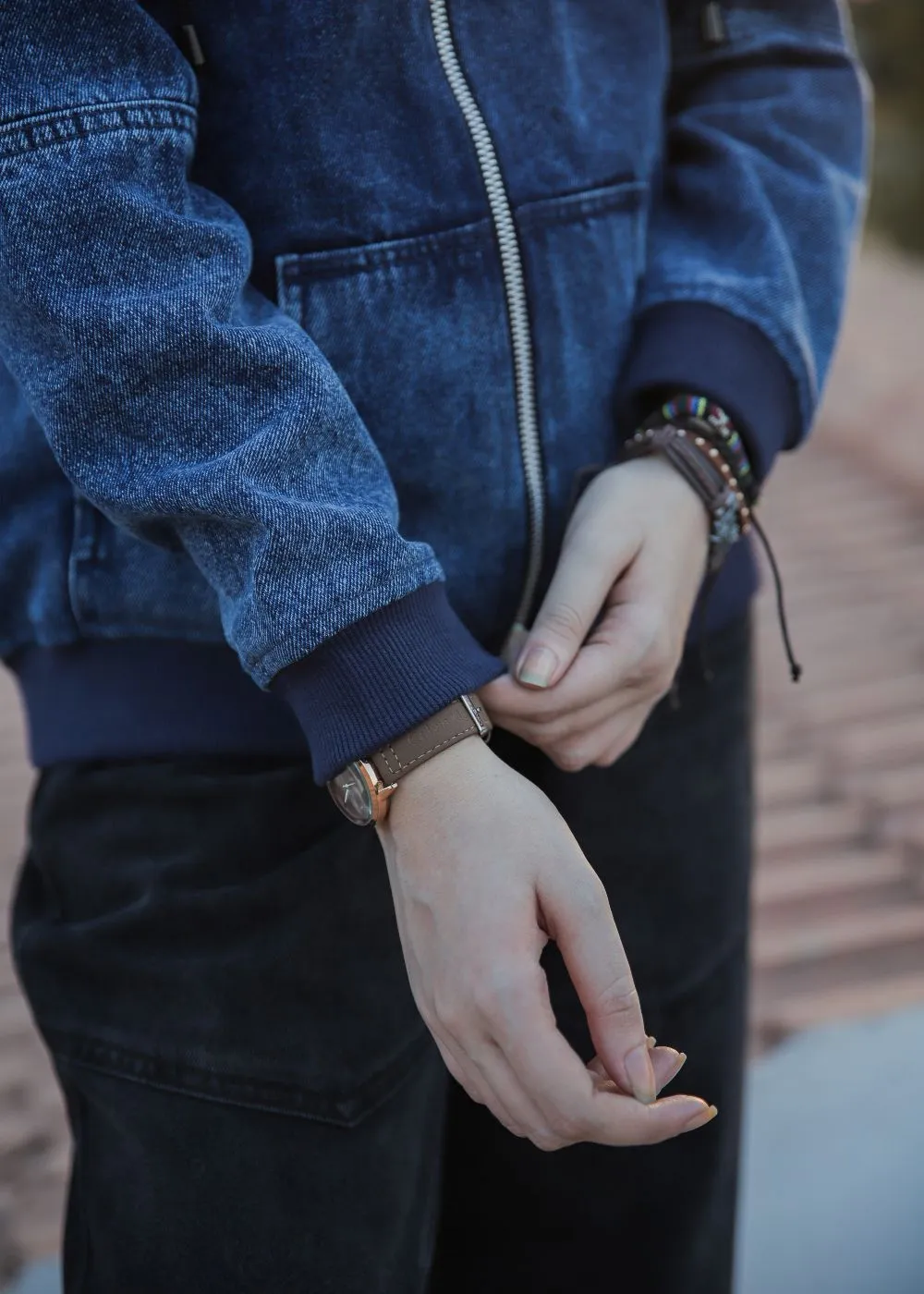 Blue Denim Hoodie with Zipper