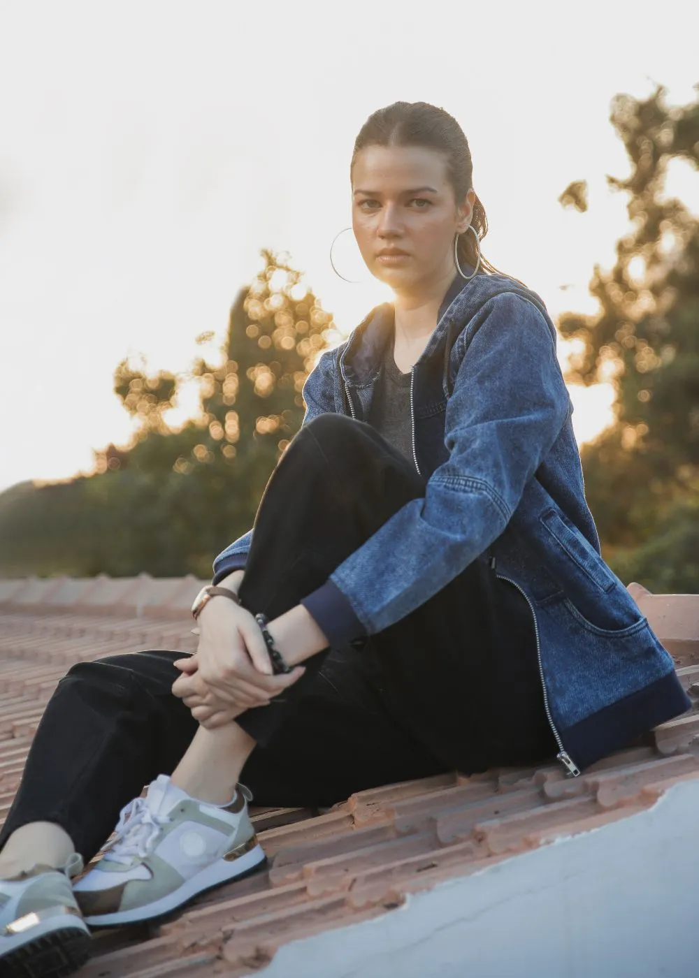 Blue Denim Hoodie with Zipper