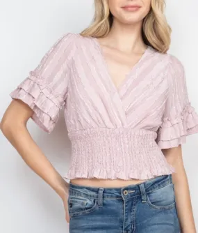 Blush Pink Shimmery Smock waist Top