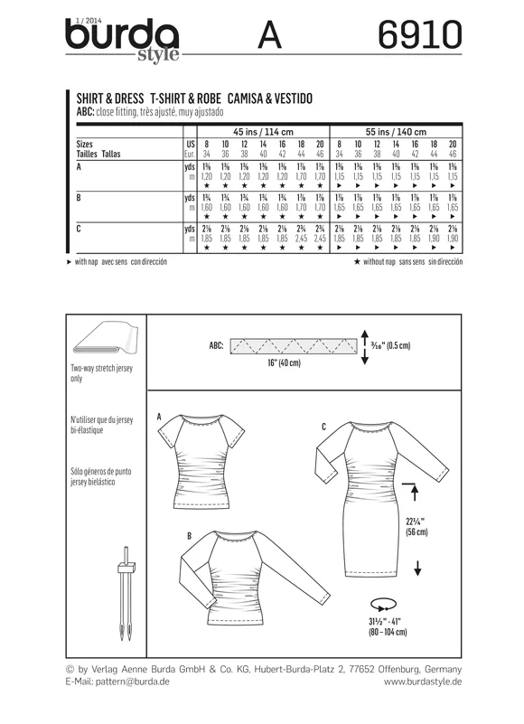 Burda 6910 Figure-Hugging Dress and Tops Pattern