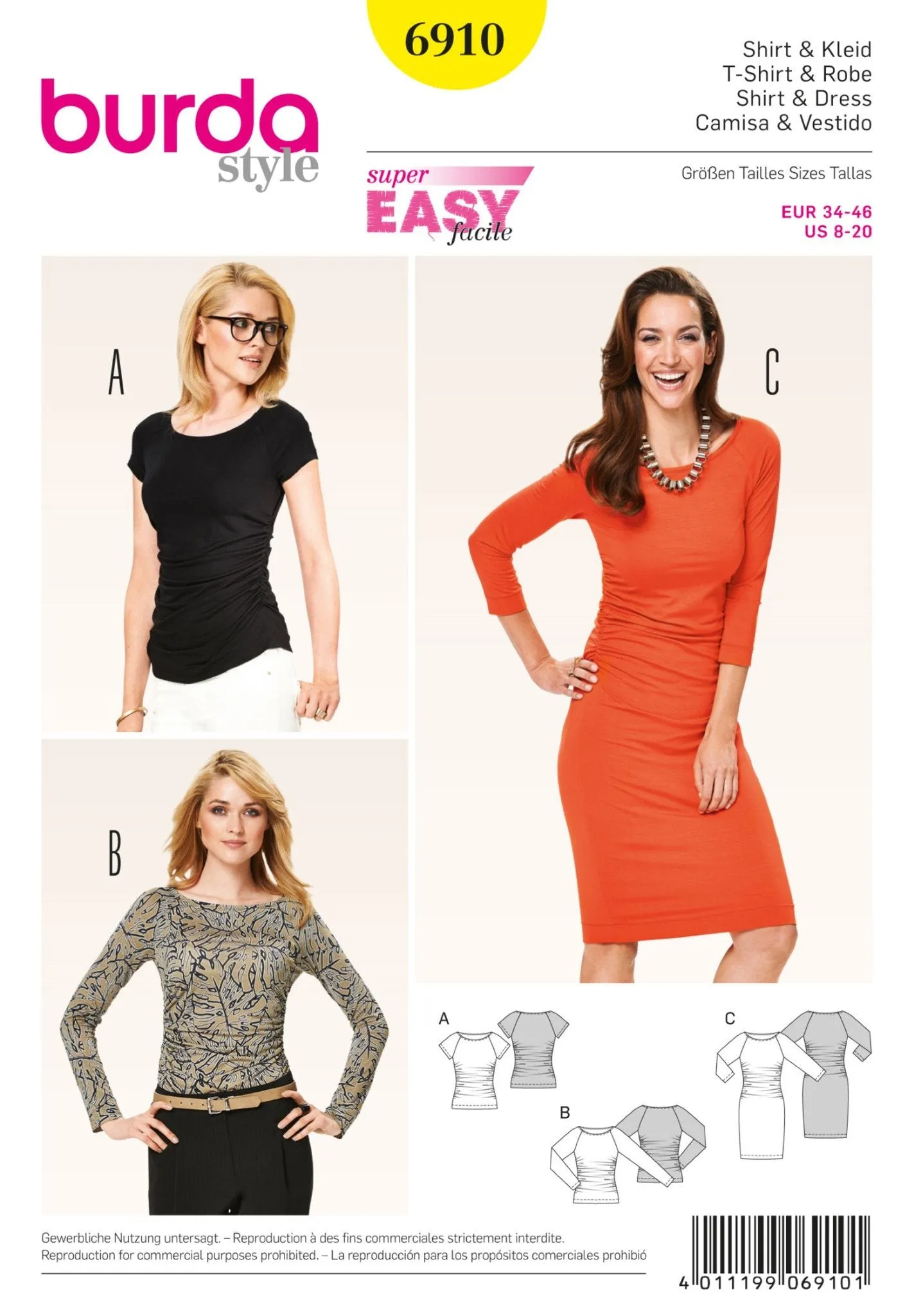 Burda 6910 Figure-Hugging Dress and Tops Pattern