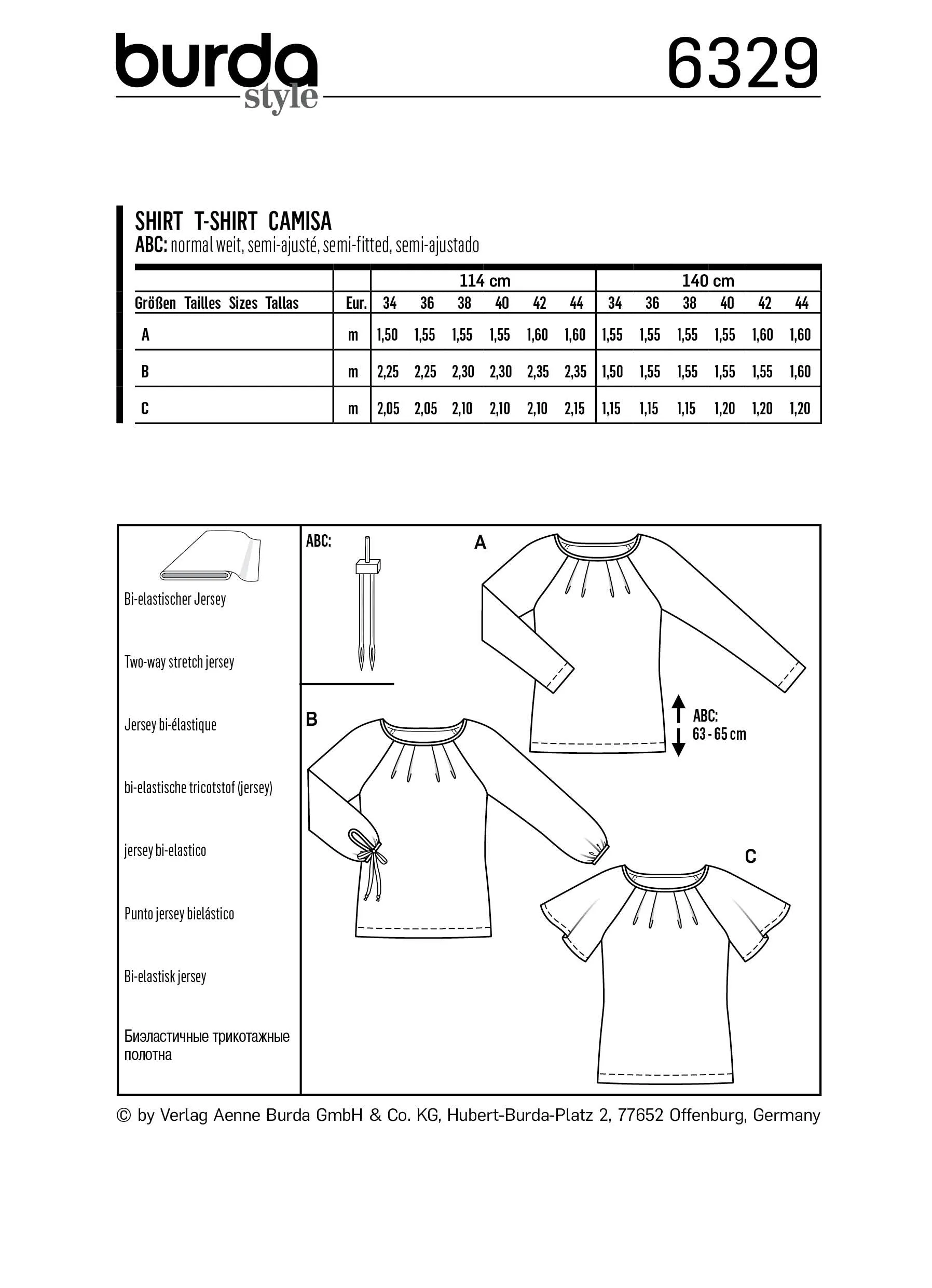 Burda Pattern 6329 Misses' raglan top