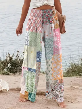 Chic Patchwork Wide Leg Pants  Flowy Vacation Style