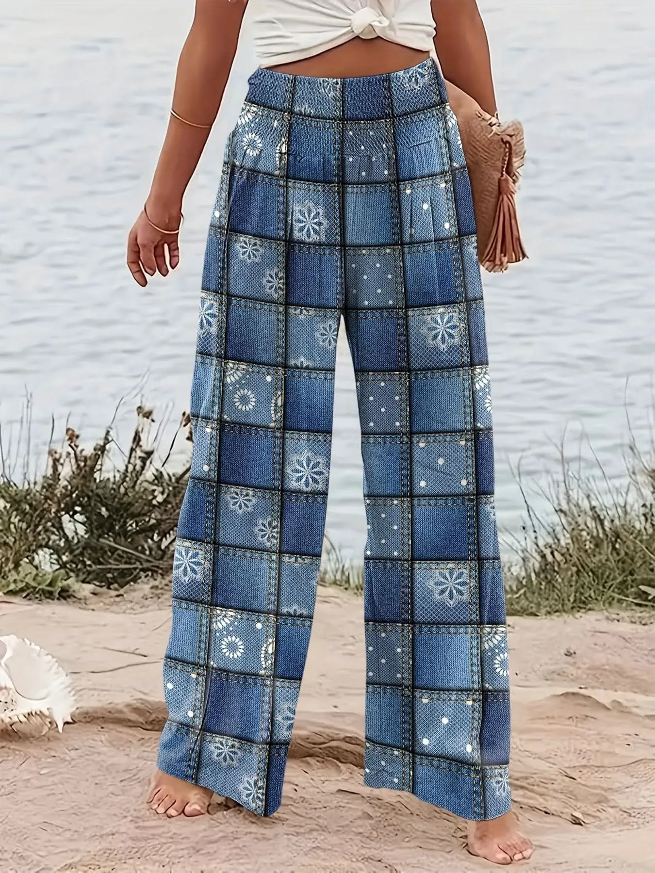 Chic Patchwork Wide Leg Pants  Flowy Vacation Style