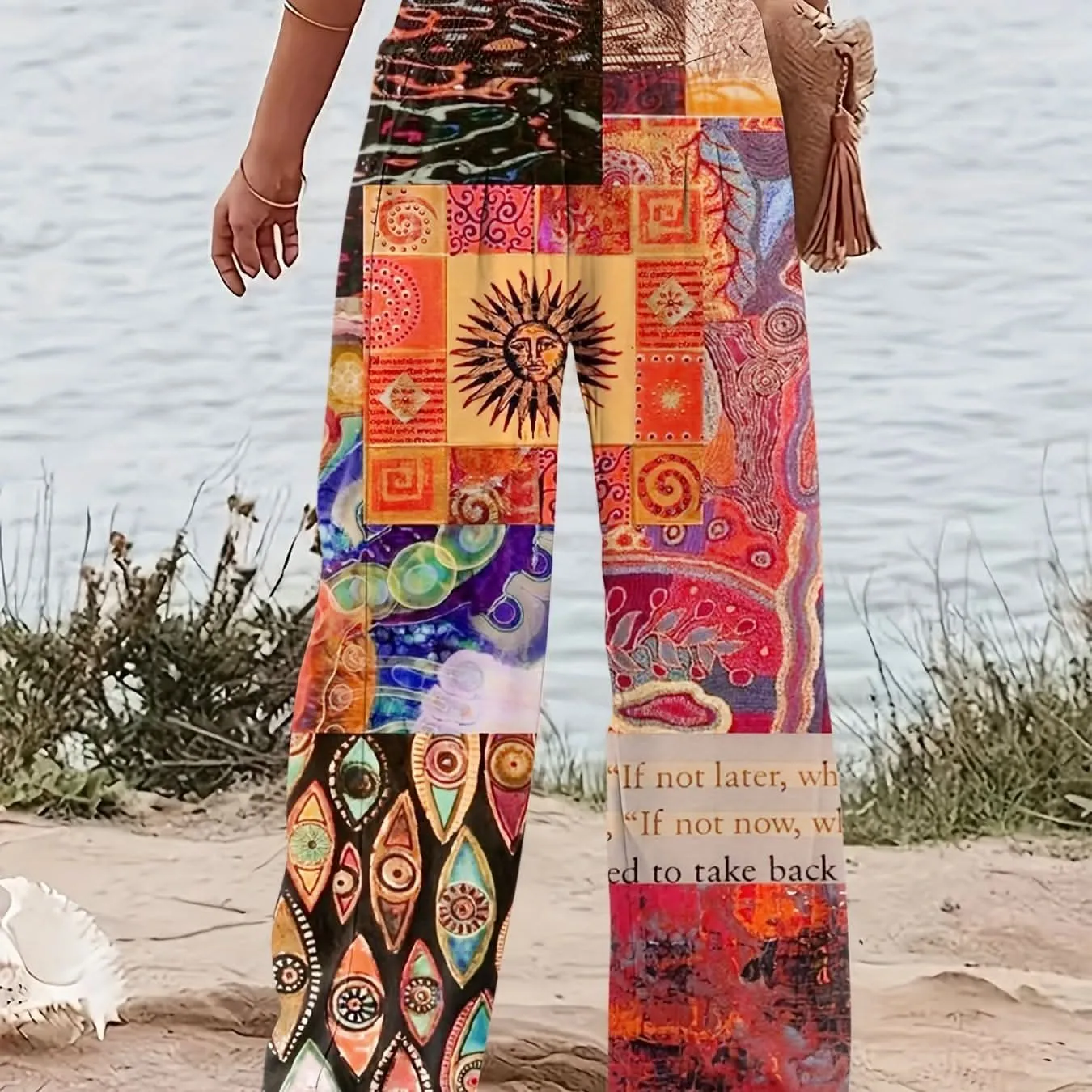 Chic Patchwork Wide Leg Pants  Flowy Vacation Style