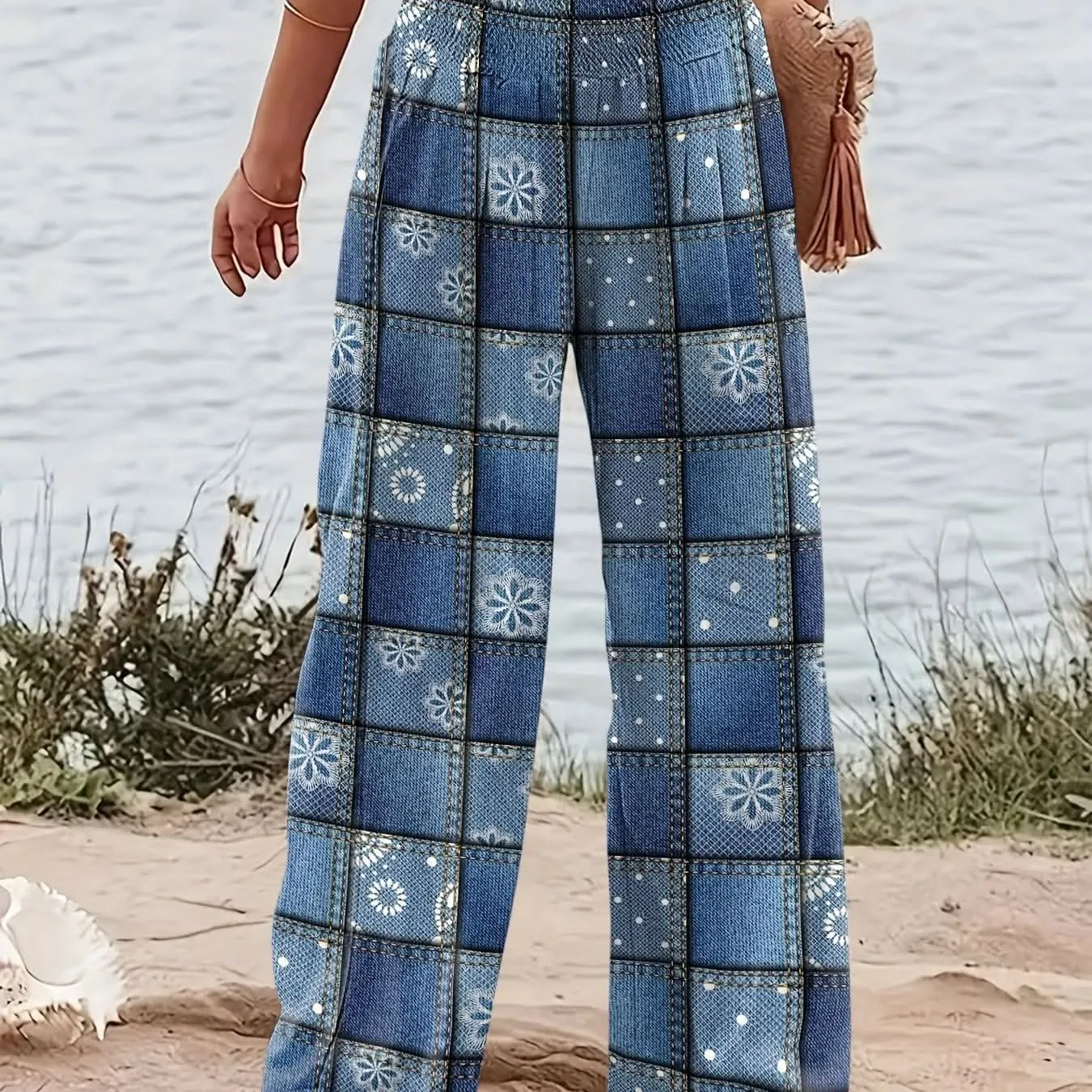 Chic Patchwork Wide Leg Pants  Flowy Vacation Style