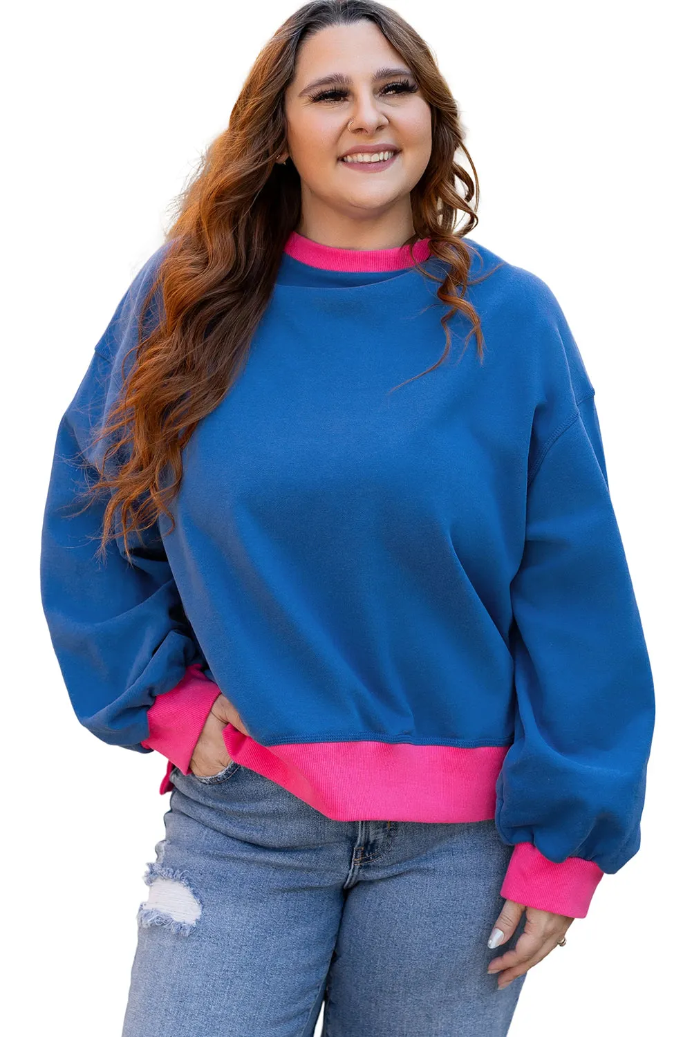 Color Block Edge Plus Size Sweatshirt