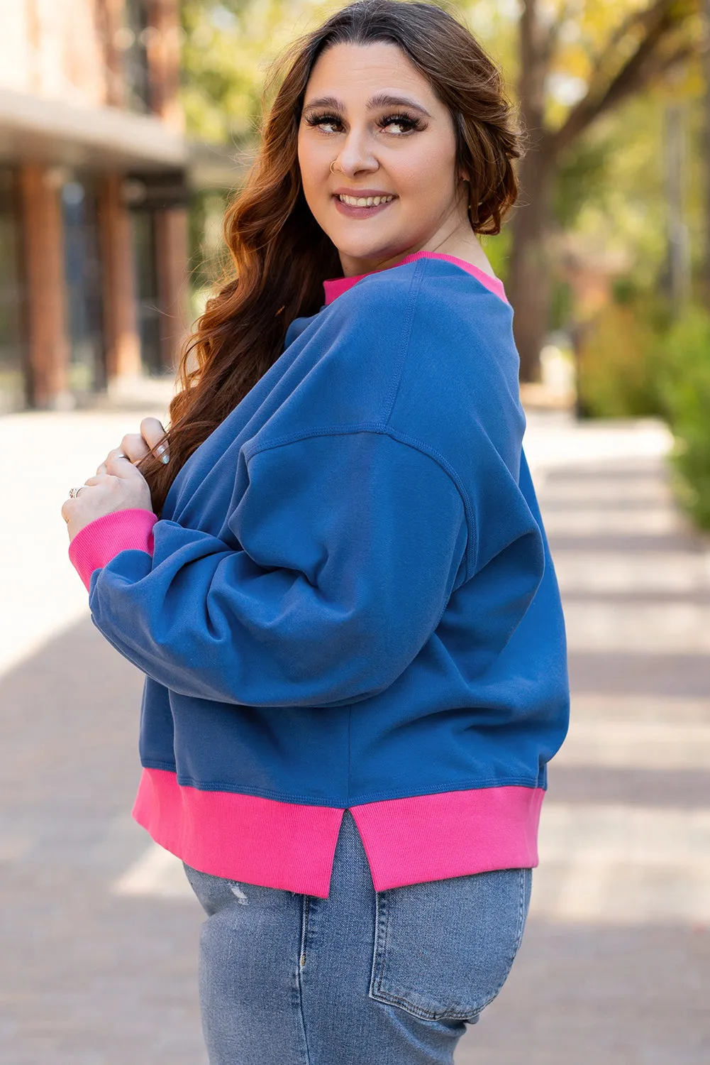 Color Block Edge Plus Size Sweatshirt