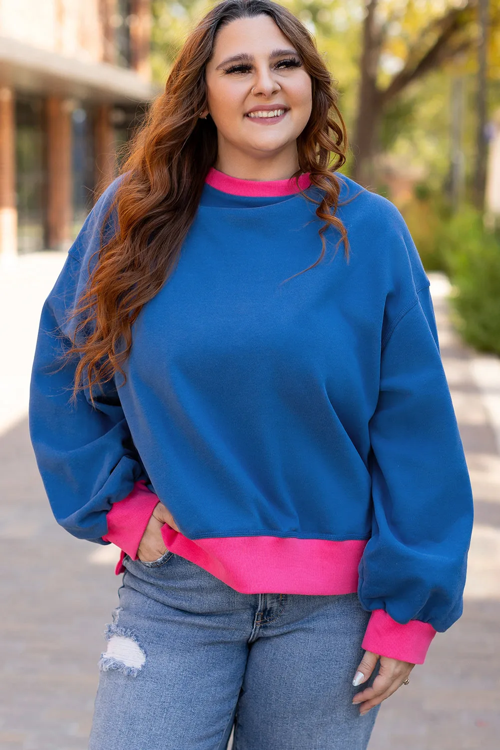 Color Block Edge Plus Size Sweatshirt