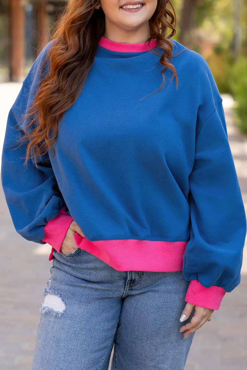 Color Block Edge Plus Size Sweatshirt