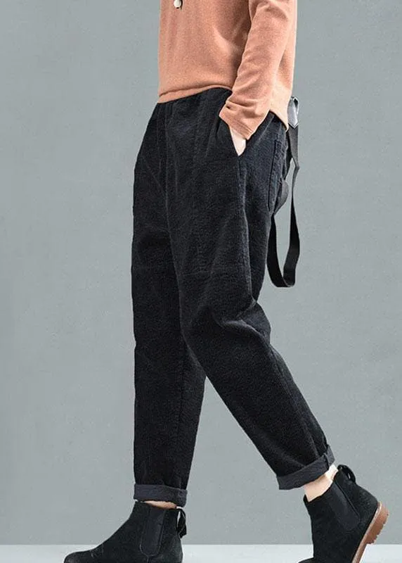 Comfy Black Pockets Patchwork Fall Harem Pants