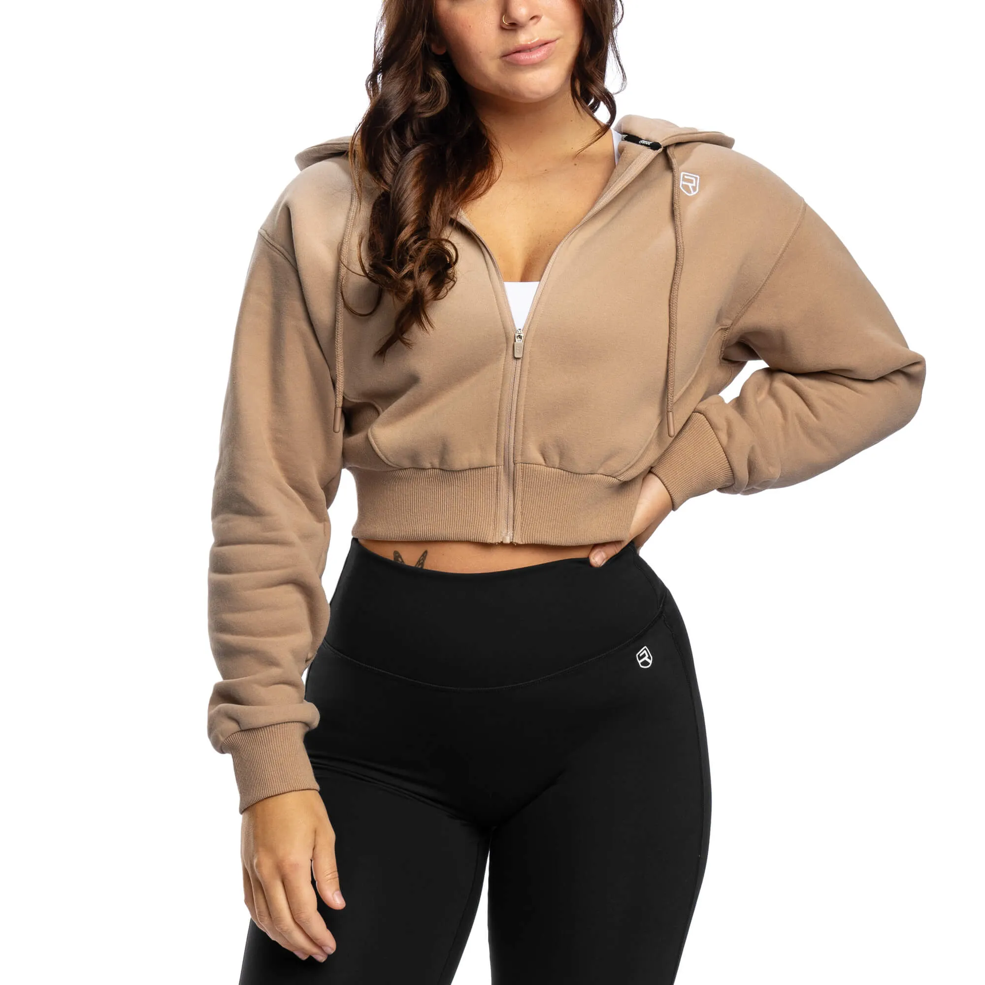 Comfy Crop Zip Hoodie - Beige