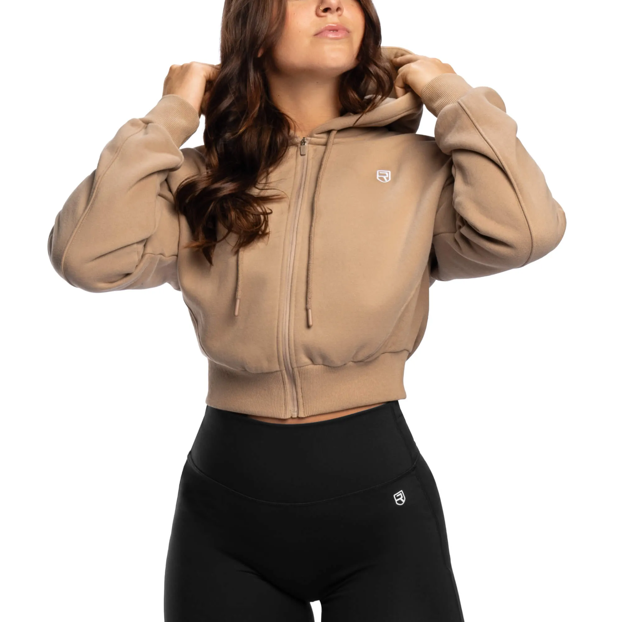 Comfy Crop Zip Hoodie - Beige