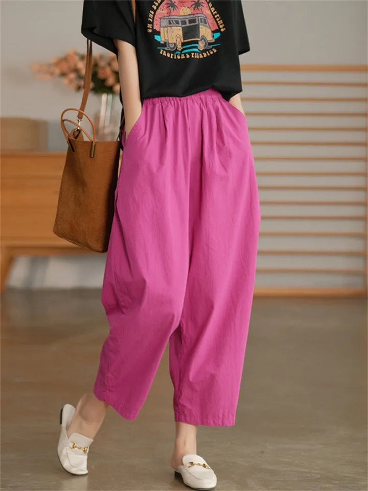 Comfy Elastic Waist Solid Color Pants for Women