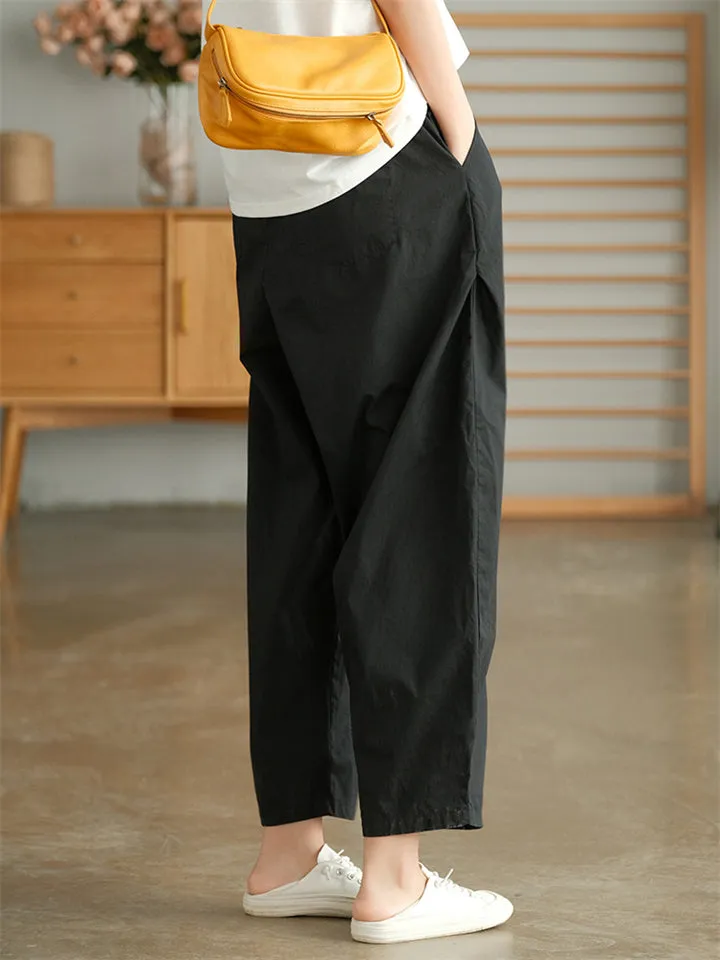 Comfy Elastic Waist Solid Color Pants for Women