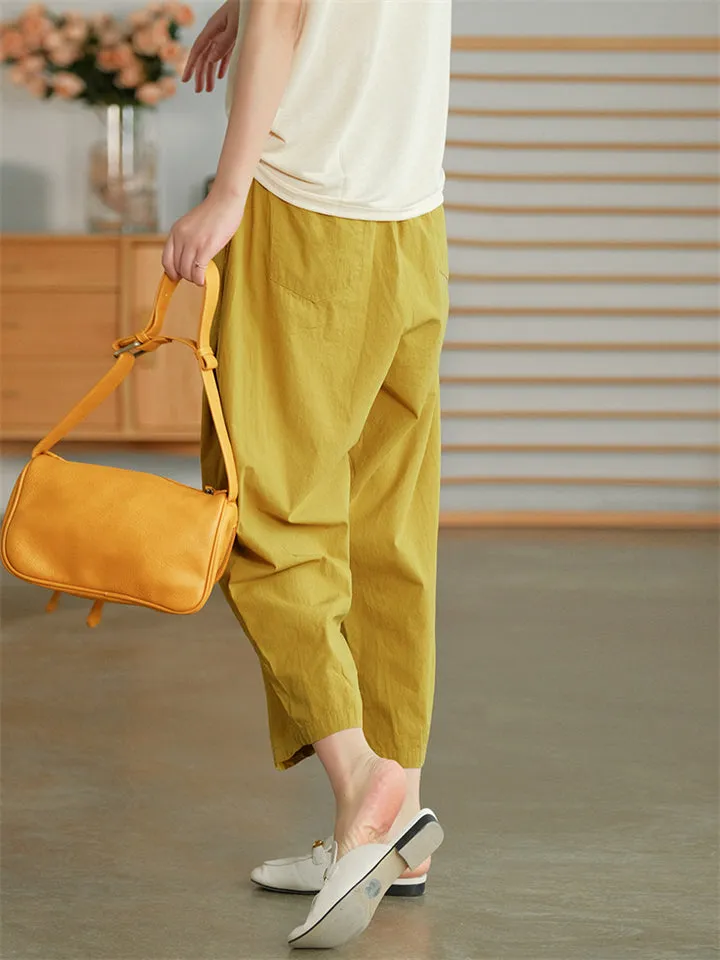 Comfy Elastic Waist Solid Color Pants for Women