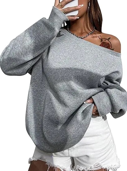 Dark Grey Comfy Pullover Sweatshirt w/Pockets