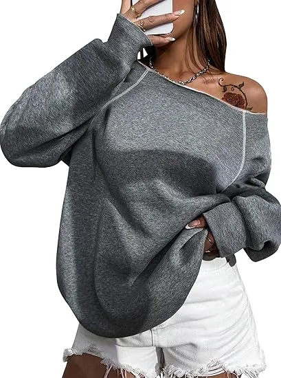 Dark Grey Comfy Pullover Sweatshirt w/Pockets