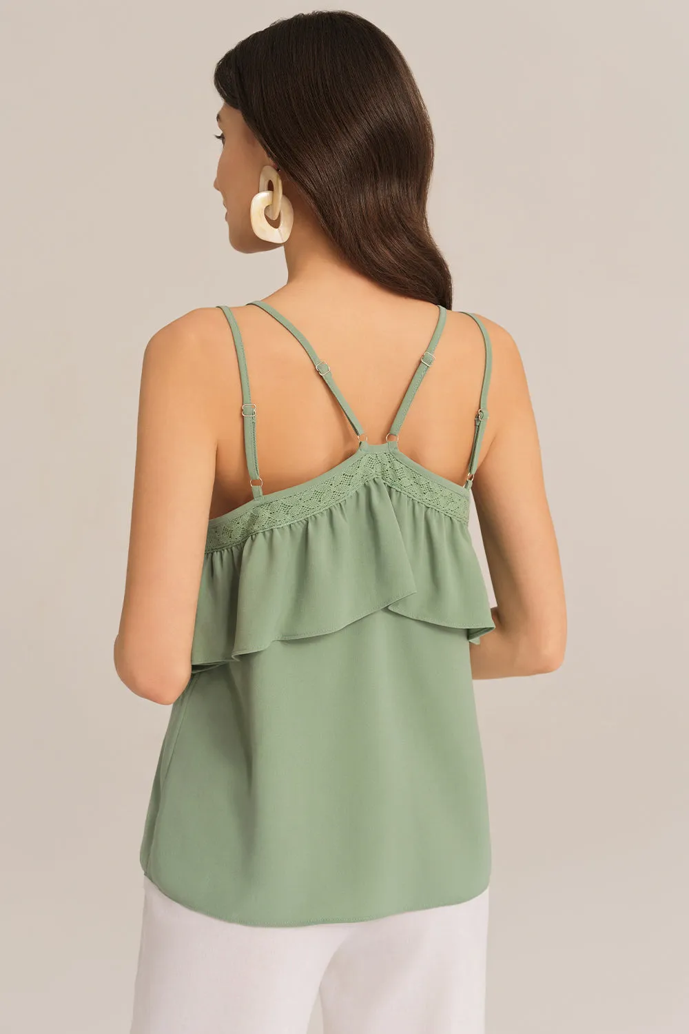 Dual Strap Ruffle Decorated V-Neck Cami-Tops