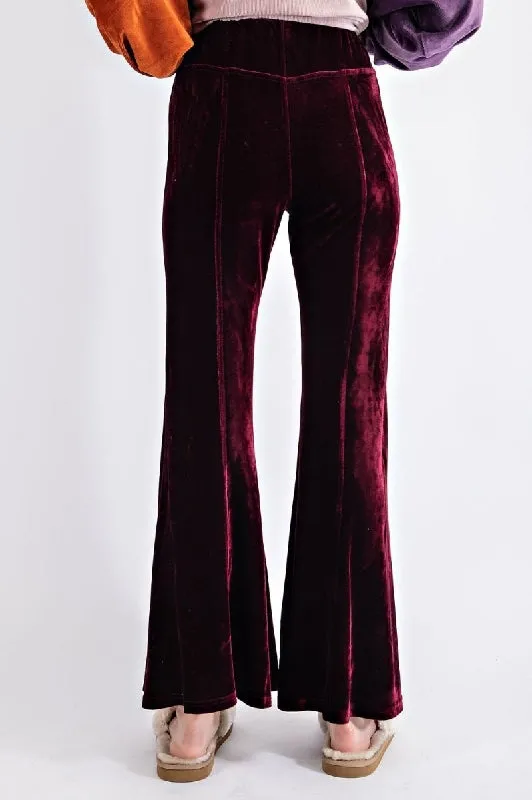 Easel Velvet Wide Bell Bottom Flare Pants - Wine