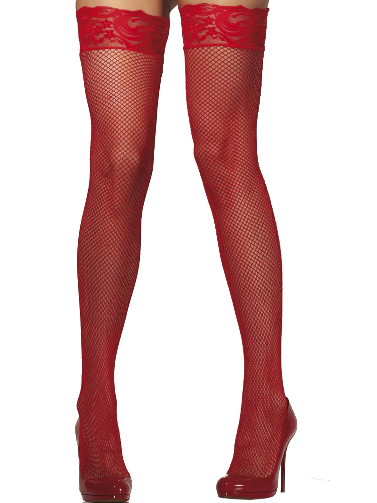 Fishnet Hold Ups Lace Top-W-Silicone - One Size